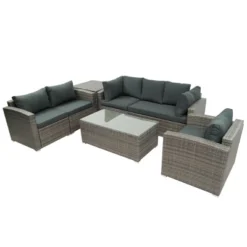7-Piece Patio Wicker Sofa Set With Cushions, Table And Storage Box - ModernLuxe -ModernLuxe GUEST 525039b5 b628 430c b1a3 9dab6149746c