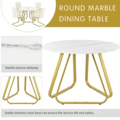 5 PCS Round Dining Table Set With Faux Marble Dining Table And Metal Legs, White-ModernLuxe -ModernLuxe GUEST 52b979f8 dd7e 4de2 b5f8 64de12a05abe