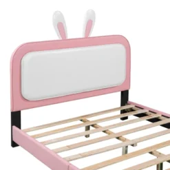 Full/Twin Size Upholstered Rabbit-Shape Princess Platform Bed, White+Pink-ModernLuxe -ModernLuxe GUEST 53ca42d1 2274 4cbb 862d 418d8cdceabb
