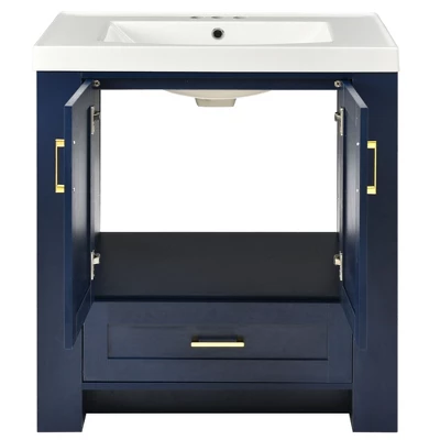 30" Bathroom Vanity With Single Sink, Drawer And Double Sided Storage Shelf, Navy Blue - ModernLuxe 9 30" Bathroom Vanity With Single Sink, Drawer And Double Sided Storage Shelf, Navy Blue - ModernLuxe - Image 7