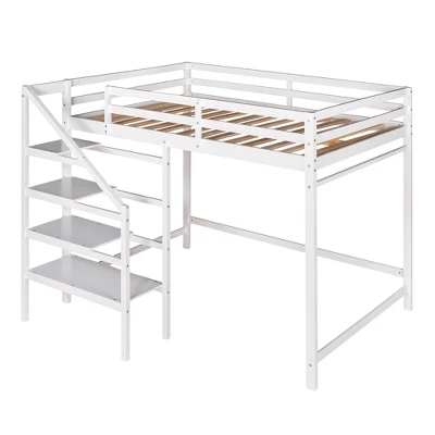 Full Size Loft Bed With Staircase And Safety Guardrails Gray/White-ModernLuxe 5 Full Size Loft Bed With Staircase And Safety Guardrails Gray/White-ModernLuxe - Image 3