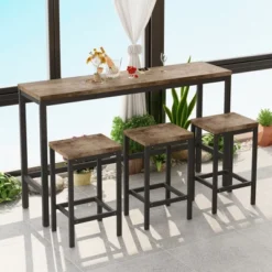 Modern Design Kitchen Long Dining Table Set With 3 Stools - ModernLuxe -ModernLuxe GUEST 53f41e07 9f68 4103 89f6 9ac3122efa46