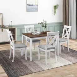 Rustic Minimalist Wood 5-Piece Dining Table Set With 4 X-Back Chairs-ModernLuxe -ModernLuxe GUEST 545483db 8f32 40c9 8c96 af3a0c1e7f59