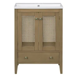 24" Bathroom Vanity With Ceramic Basin, Two Doors And Drawers, Natural - ModernLuxe -ModernLuxe GUEST 54c53419 3857 4655 9405 8d2e418f4a19