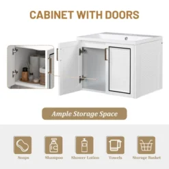 24" Wall Mounted Bathroom Vanity With Porcelain Sink And Two Shuttered Doors, White - ModernLuxe -ModernLuxe GUEST 5574319a d0a3 4042 8d2e 2de9e5a3055a