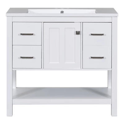 36" White Modern Bathroom Vanity With USB, 3 Drawers, 1 Door And Single Sink - ModernLuxe 8 36" White Modern Bathroom Vanity With USB, 3 Drawers, 1 Door And Single Sink - ModernLuxe - Image 6