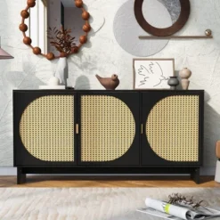 Modern Storage Cabinet With Rattan Door And Adjustable Shelves, Accent Cabinet Buffet Cabinet For Living Room-ModernLuxe