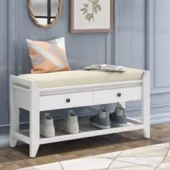 Entryway Storage Bench With Cushioned Seat, Shoe Rack And Drawers-ModernLuxe -ModernLuxe GUEST 56946ab6 3e89 42f6 8fb0 e7ca47efbf10