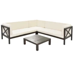 Outdoor Wooden Patio 4-Piece Sectional Sofa Set With Cushions And Table - ModernLuxe -ModernLuxe GUEST 57315a71 2d5d 4996 a37f e83832a0f44f