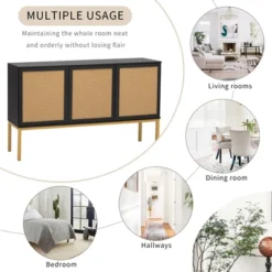 Sideboard With Faux Rattan Door And Metal Legs - ModernLuxe -ModernLuxe GUEST 58395d8a 03ff 4b28 970d bf124a5ee56f
