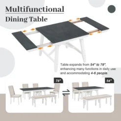 6 PCS Classic Wood Extendable Dining Table Set, Rectangular Table With 4 Upholstered Chairs & Bench, Gray+White-ModernLuxe -ModernLuxe GUEST 58c152b7 52d0 403f 93d8 6716ad72b819