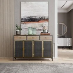 47.64" Freestanding 4 Door Sideboard With 3 Top Drawers, Dark Gray - ModernLuxe