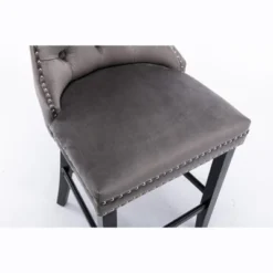 Set Of 2 Velvet Upholstered Barstools With Button Tufted Decoration, Chrome Nailhead Trim And Wooden Legs-ModernLuxe -ModernLuxe GUEST 5a76b0ea 91ba 45a2 873c 9aad38ade4f9