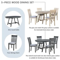 5 PCS Round Wood Extendable Dining Table Set With 4 Dining Chairs-ModernLuxe -ModernLuxe GUEST 5ab7b114 09d0 49bc baee f16edb5be72b