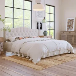 Upholstered Linen Platform Bed Frame With Curved Tufted Headboard Beige-ModernLuxe -ModernLuxe GUEST 5ae02028 e46a 46ee b6f5 23f0e0130b31
