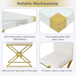 7 PCS Modern Dining Table Set, Marble Texture Kitchen Table And 6 PU Leather Chairs With X-Shaped Gold Steel Pipe Legs, White+Gold-ModernLuxe -ModernLuxe GUEST 5b11059f 542f 4659 86d3 208a2b884821