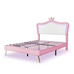 Queen/Full Size Upholstered Platform Bed Frame With LED Lights, Princess Bed With Crown Headboard-ModernLuxe -ModernLuxe GUEST 5b339237 3f57 4a83 b457 e38919fdf837