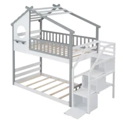 House Shape Twin-Over-Twin Double Bunk Bed With Storage Stairs - ModernLuxe -ModernLuxe GUEST 5b49f39f ccce 41d8 bb17 b041df800d23