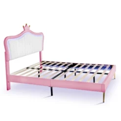 Queen/Full Size Upholstered Platform Bed Frame With LED Lights, Princess Bed With Crown Headboard-ModernLuxe -ModernLuxe GUEST 5b623768 b872 4cae 892b a4c72df4064b