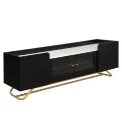 Stylish Design TV Stand For TVs Up To 65" With Fluted Glass, Cultured Marble Top And Gold Framed Base - ModernLuxe -ModernLuxe GUEST 5c8b2825 170f 4029 9276 97f08fdba4df