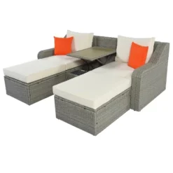 3-Piece Patio Wicker Sofa Set With Cushions, Pillows, Ottomans And Lift Top Coffee Table-ModernLuxe -ModernLuxe GUEST 5c992e2d a2a6 442b 9a0b fdd226fdbaa6