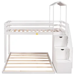 Twin Over Full Bunk Bed With Staircase, Shelves And House Roof-ModernLuxe -ModernLuxe GUEST 5cbad751 c09b 4208 b044 a4fd481ee711