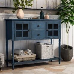 Farmhouse Double Door Console Table With Bottom Shelf And Drawers-ModernLuxe -ModernLuxe GUEST 5ce36dee fae3 491a a05c 3b8b9d444014