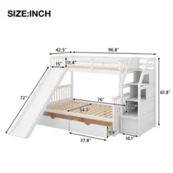 Twin Over Full Bunk Bed With Drawers,Storage Staircase And Slide-ModernLuxe -ModernLuxe GUEST 5ce61eb1 52eb 4939 be29 f391bb2c3216