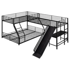 L-Shaped Twin Over Full Bunk Bed With Twin Size Loft Bed,Built-in Desk And Slide, Black - ModernLuxe -ModernLuxe GUEST 5d602d18 818e 4461 aee0 82a211608b4d