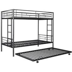 Twin Over Twin Metal Bunk Bed With Trundle Bed And Ladders-ModernLuxe -ModernLuxe GUEST 5dcc0351 2630 4feb a071 102bffeacea8