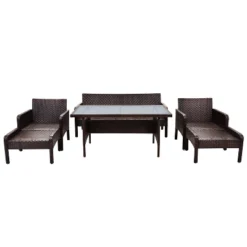 6 PCS Patio PE Rattan Conversation Set, Outdoor Wicker Sectional Sofa With Removable Cushions And Tempered Glass Table-ModernLuxe -ModernLuxe GUEST 5e4225fb d242 48a7 93e8 508aff2e92c4