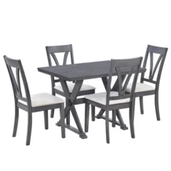 Mid-Century Wood 5-Piece Dining Table Set With 4 Upholstered Dining Chairs-ModernLuxe -ModernLuxe GUEST 5e667ba5 7e23 458c a9a4 444658c29c08