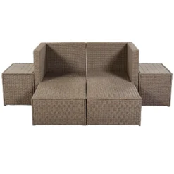 Outdoor Patio 6-Piece PE Wicker Sectional Sofa With 2 Coffee Tables, Brown Wicker + Beige Cushions - ModernLuxe -ModernLuxe GUEST 5eb33a05 ff7a 4c01 94e9 f5371de74140