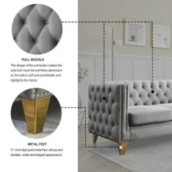 Living Room Modern Velvet Sofa With Button Tufted Square Arms And Metal Legs - ModernLuxe -ModernLuxe GUEST 5ec00262 1f39 4b49 a558 67f9eefea794