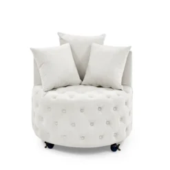 Button Tufted Living Room Upholstered Swivel Chair With Movable Wheels And 3 Pillows - ModernLuxe 15 Button Tufted Living Room Upholstered Swivel Chair With Movable Wheels And 3 Pillows - ModernLuxe -ModernLuxe GUEST 5f80949f 2a68 4893 ad08 f327511e06f7
