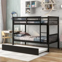 Twin Over Twin Wood Bunk Bed With Trundle, Safety Rail And Ladder-ModernLuxe -ModernLuxe GUEST 605c8df9 bf99 4241 a632 0516ae8f6f0f