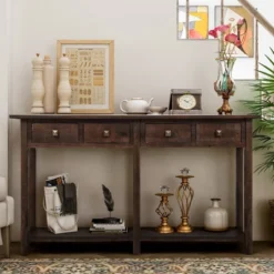 Rustic Console Table With Drawer And Bottom Shelf-ModernLuxe -ModernLuxe GUEST 60a422e7 2e6f 4c7d 9520 2da4246c2eb8