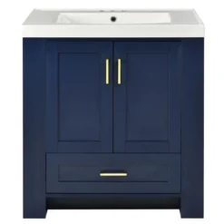 30" Bathroom Vanity With Single Sink, Drawer And Double Sided Storage Shelf, Navy Blue - ModernLuxe 17 30" Bathroom Vanity With Single Sink, Drawer And Double Sided Storage Shelf, Navy Blue - ModernLuxe -ModernLuxe GUEST 617fd8bd 2996 46cd a10a 68d169440300