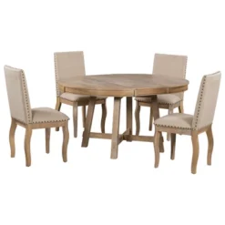 5 PCS Round Wood Extendable Dining Table Set With 4 Upholstered Dining Chairs-ModernLuxe -ModernLuxe GUEST 62a0d22f 09b3 4f40 a197 cc20893dc552
