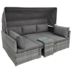 5 PCS Outdoor Sectional Rattan Daybed Sofa Set, Patio PE Wicker Conversation Furniture Set With Canopy And Tempered Glass Side Table, Gray-ModernLuxe -ModernLuxe GUEST 64a2f6a8 4503 42ce 8de3 945b88fee3a4