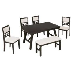 6-Piece Farmhouse Solid Wood Rectangular Dining Table Set With 4 Upholstered Chairs And 1 Bench - ModernLuxe -ModernLuxe GUEST 6591bbb0 24ba 49e1 915c 7822775afe7c