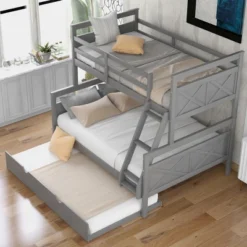 Twin Over Full Bunk Bed With Twin Size Trundle Bed, Ladder And Guardrail-ModernLuxe -ModernLuxe GUEST 667ac71c 75b9 4b52 8867 6e59fef11d53