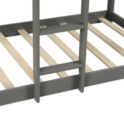 Twin Over Twin Wood Bunk Bed With Roof, Window, Guardrail, Ladder Gray-ModernLuxe -ModernLuxe GUEST 66cda8bd 1d1b 4881 9d7e e17d54985c7e