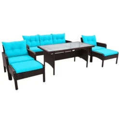 6 PCS Patio PE Rattan Conversation Set, Outdoor Wicker Sectional Sofa With Removable Cushions And Tempered Glass Table-ModernLuxe -ModernLuxe GUEST 6712e6c6 6e4f 4a2f 9b8e 9b3b29ce5515