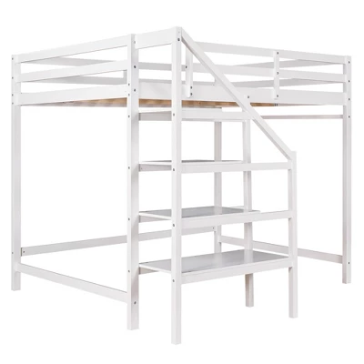 Full Size Loft Bed With Staircase And Safety Guardrails Gray/White-ModernLuxe 11 Full Size Loft Bed With Staircase And Safety Guardrails Gray/White-ModernLuxe - Image 9