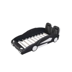 Twin Size Race Car-Shaped Platform Bed With Wheels-ModernLuxe -ModernLuxe GUEST 684e990a a843 4518 9409 d59d3f5a2608