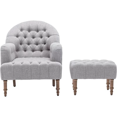 Mid Century Button-Tufted Upholstered Accent Chair Set With Linen Fabric And Ottoman-ModernLuxe 9 Mid Century Button-Tufted Upholstered Accent Chair Set With Linen Fabric And Ottoman-ModernLuxe - Image 7