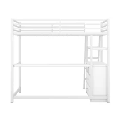 Twin Size Metal Loft Bed With Desk, Shelves And Two Built-in Drawers - ModernLuxe -ModernLuxe GUEST 69138d62 02de 4bed a209 1424b3cded3a