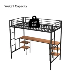 Metal Twin Size Low Loft Bed With Storage Shelf And Table, Black - ModernLuxe -ModernLuxe GUEST 6927a85f 0707 4290 b2f5 da99caf6adce