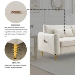 80.3" Modern Velvet Tufted Sofa With 2 Pillows And Gold Legs - ModernLuxe -ModernLuxe GUEST 69d86df8 5f86 4bb4 bb2c 8cb9d0ed0da4